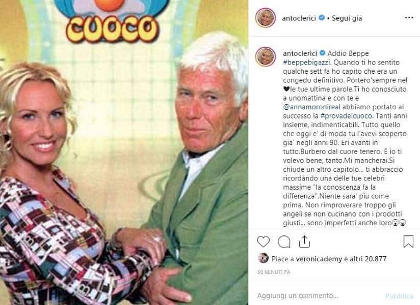 “Il post di Antonella Clerici a ricordo di Beppe Bigazzi”