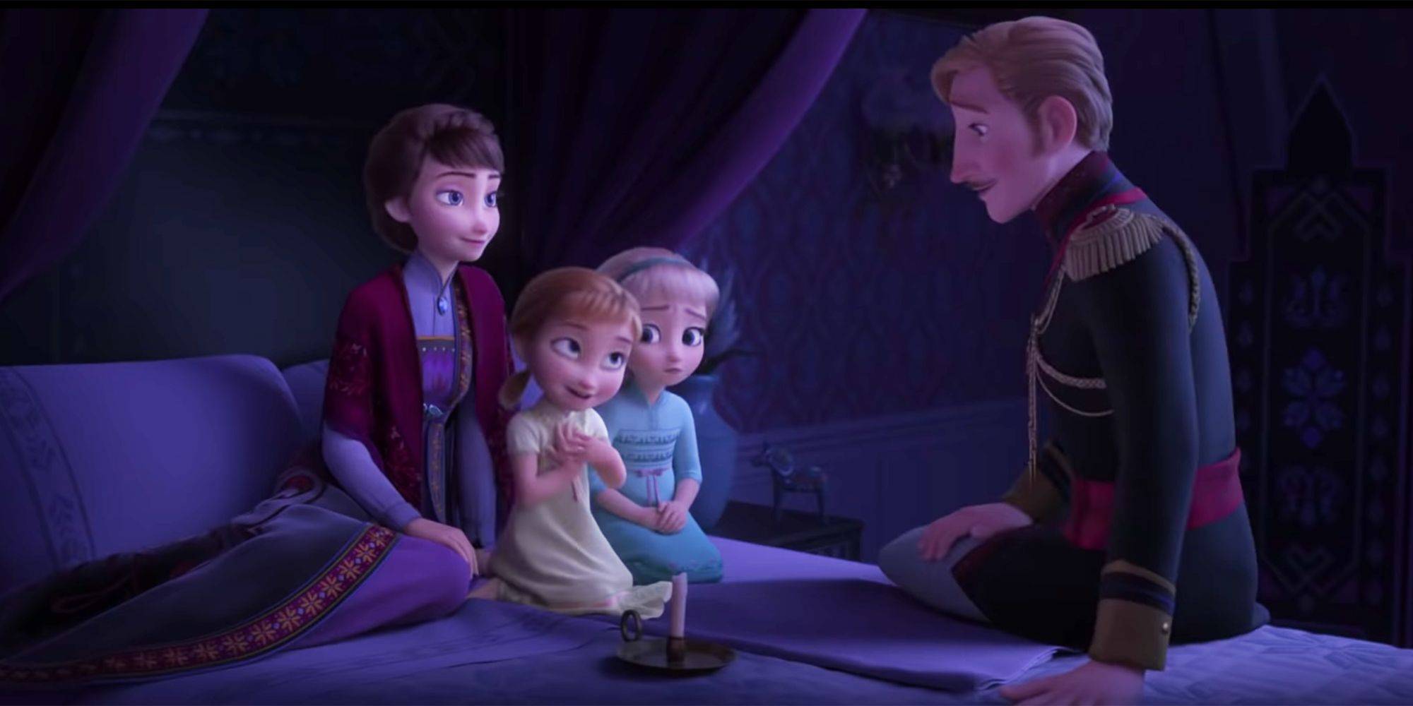 La trama di Frozen 2 inizia da questa scena in cui le bambine sentono la storia del padre.