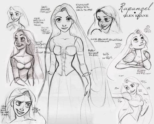 Disegno a mano della principessa Disney Rapunzel.